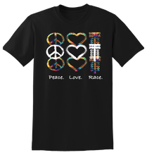 Load image into Gallery viewer, Peace. Love. Race. Youth Tee